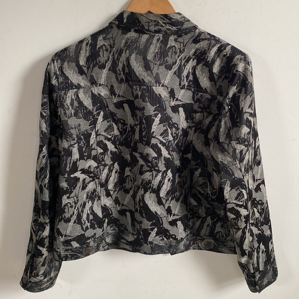 Ruby Rd. Graphic design printed black, white & gray long sleeve jacket, Size 14 - Picture 8 of 11